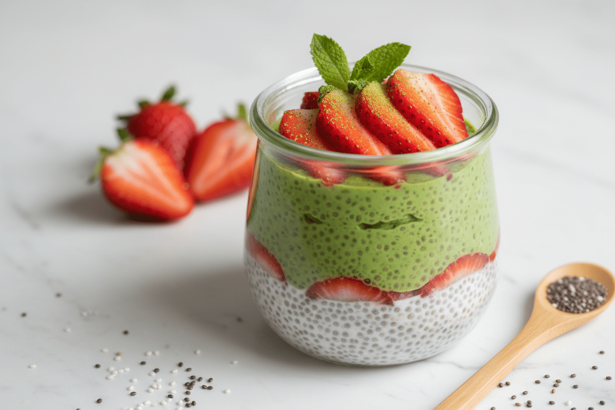 Strawberry Matcha Chia Pudding