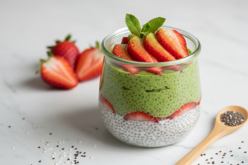 Strawberry Matcha Chia Pudding