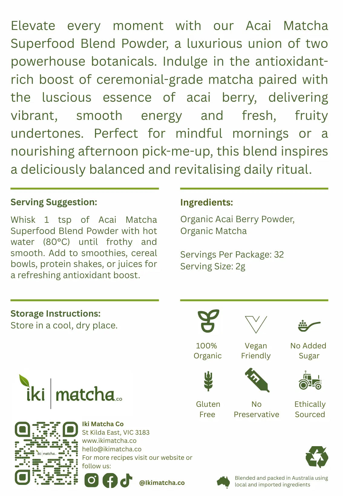 Acai Matcha Superfood Blend Powder Ikimatcha.co