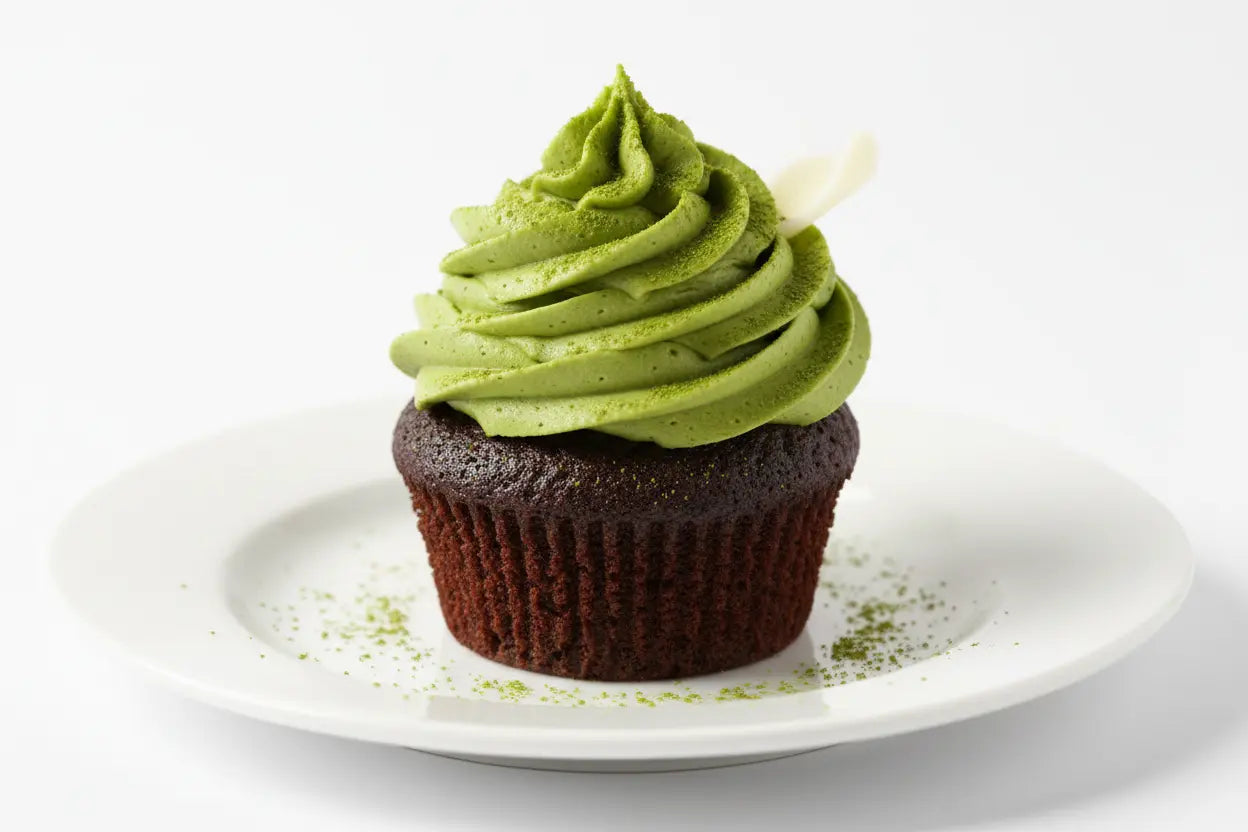 matcha toped chocolate cup cake