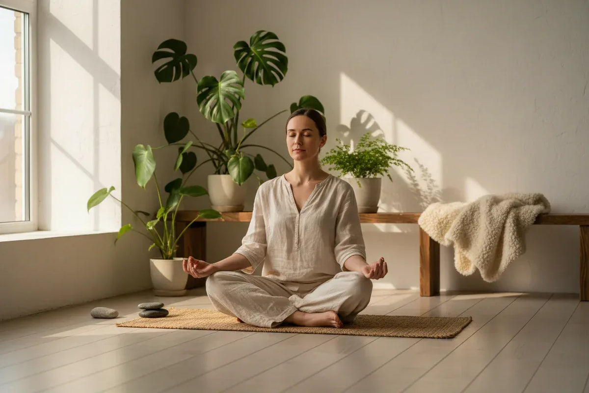 Young women meditating in a calm environment