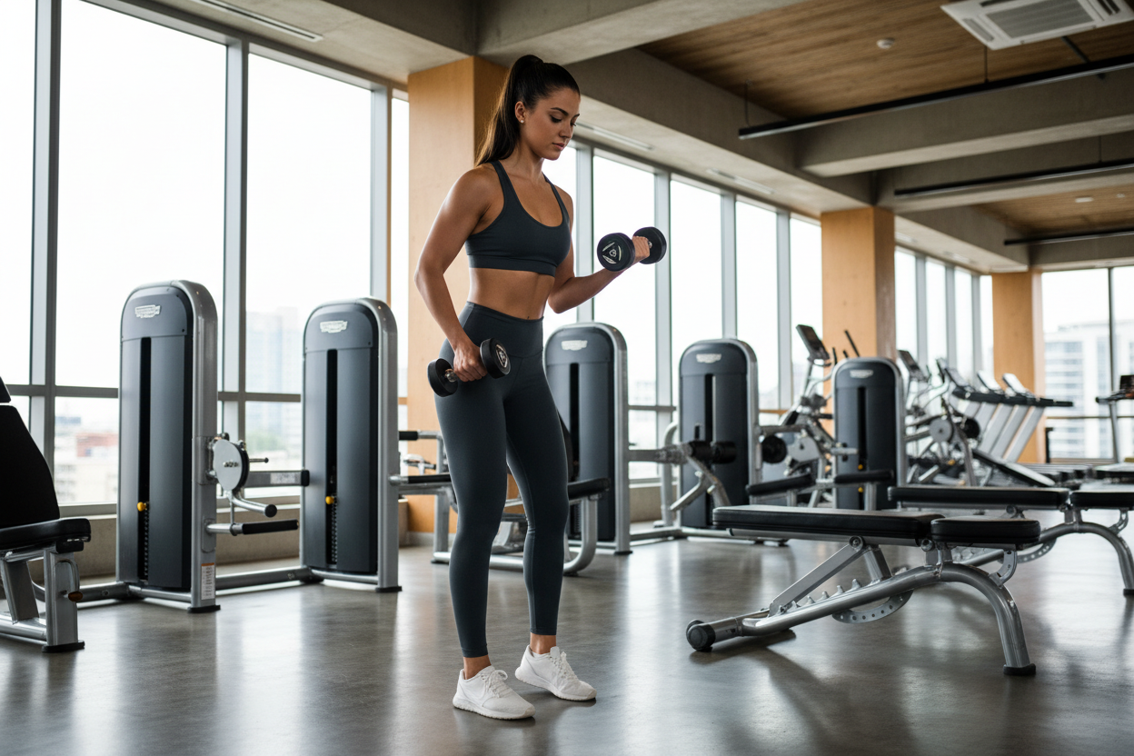 young wonen working out in a modern gym setting
